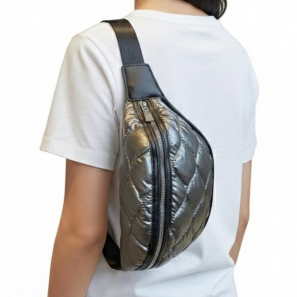 Quilted Silver Fanny pack, chest bag
